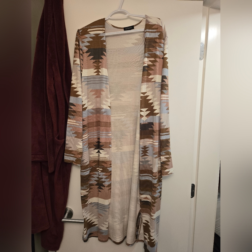 Eclipse Longline Aztec Print Cardigan Women's Size L